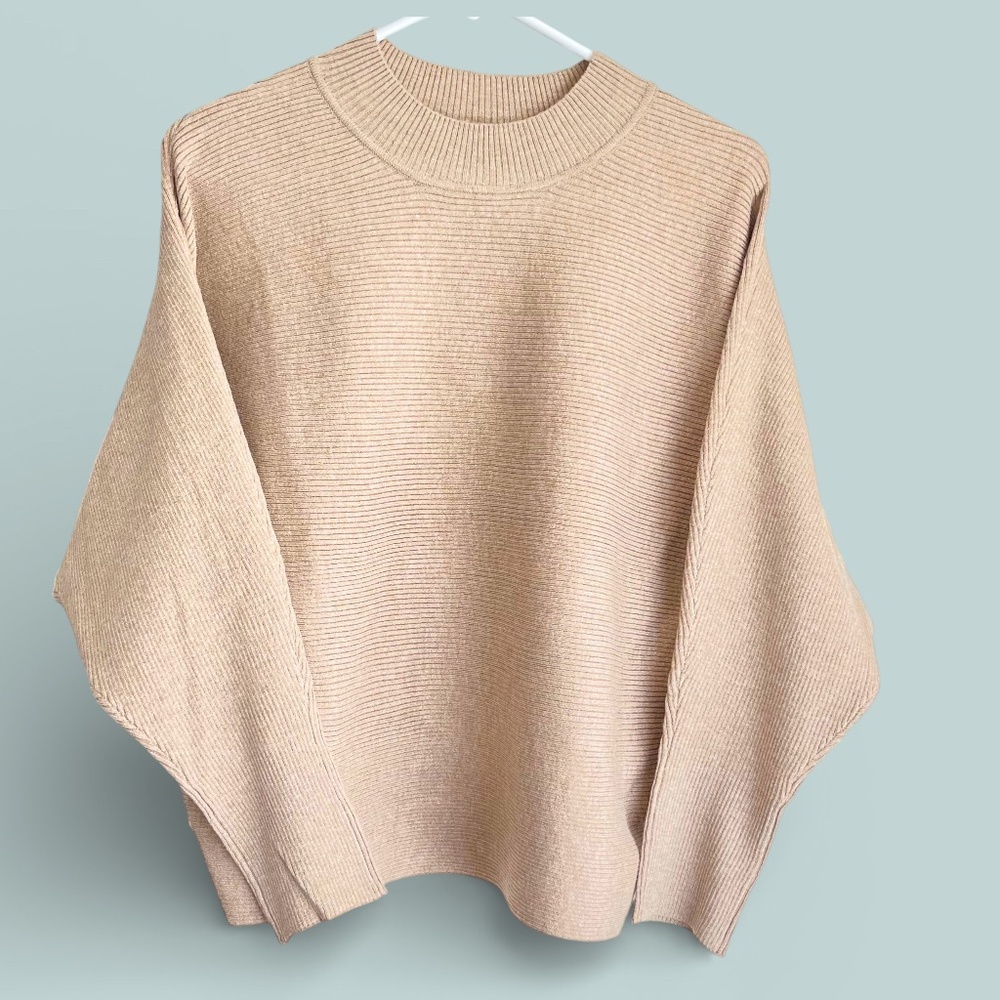 Philosophy Batwing Oversized Mock Neck Tan Cropped Sweater Size 1X NWT